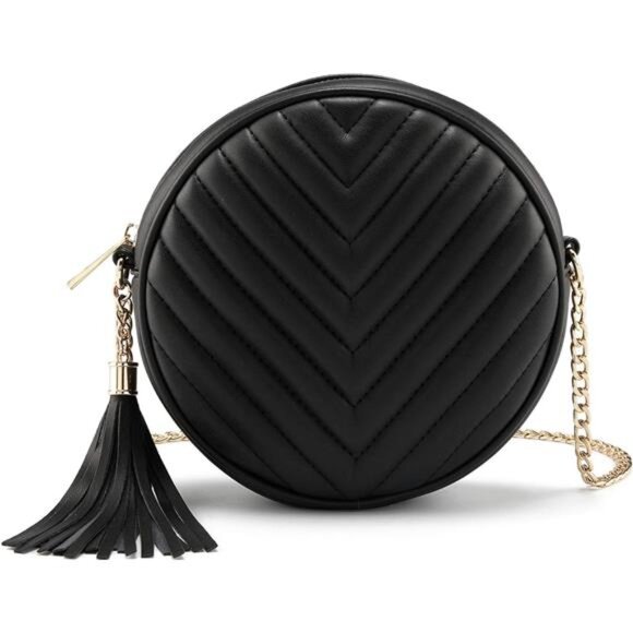 Women Crossbody Shoulder Bag Circle Tassel Purse Clutch Evening Small PU - Picture 1 of 14